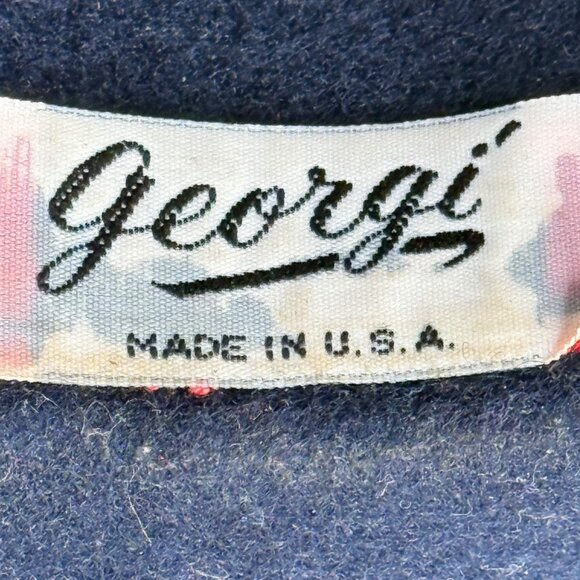 Vintage Womans Michael Howard Georgi Hat Wool Wide Brim Feather Veil Blue Church - Picture 10 of 10